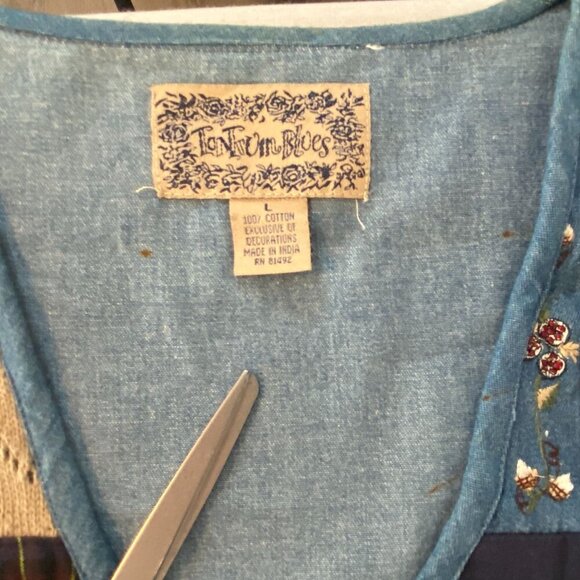 Vintage Denim Patchwork Vest Womens Size L TanTrum Blues Button Up Cotton - Picture 6 of 10